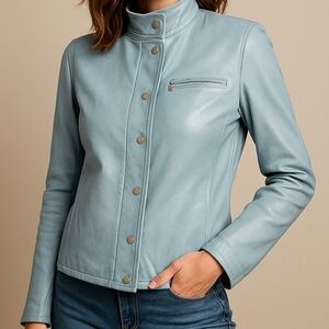Vintage Baby blue leather jacket by united colors of benetton